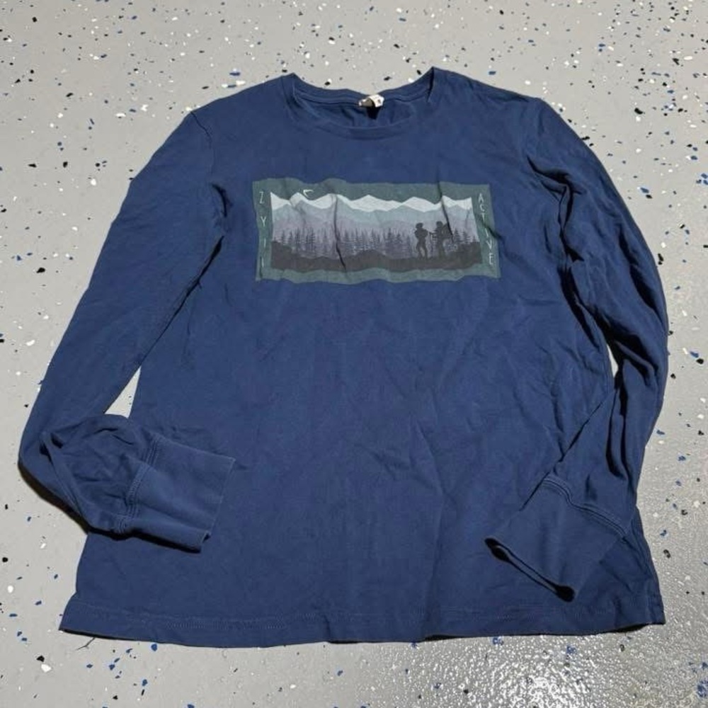 Women’s Zyia Active Navy Long Sleeve Graphic Shirt - Outdoor Mountain Design